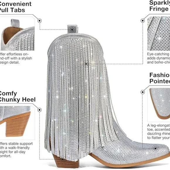 NEW! Rhinestone Cowboy Boots for Women, Sparkly Cowgirl Boots - Picture 5 of 5
